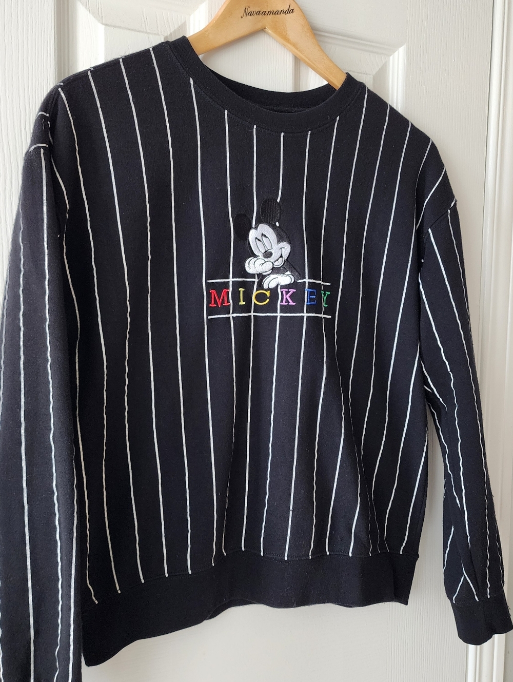 Mickey Embroidered Black Pinstripe Sweatshirt - Picture 2 of 12